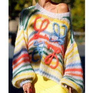 Loewe Anagram-appliqué Striped Mohair-blend Sweater - White Multi Size S